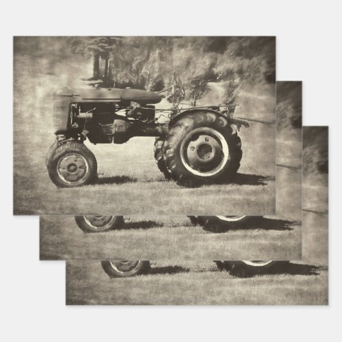 Old Rustic Sepia Vintage Country Farm Tractor Wrapping Paper Sheets