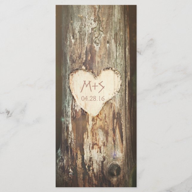 Old Rustic Tree Heart Wedding Programs (Front)