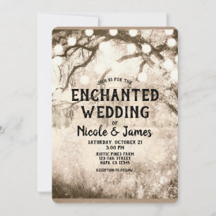 Old Rustic Vintage Enchanted Forest Lights Wedding Invitation
