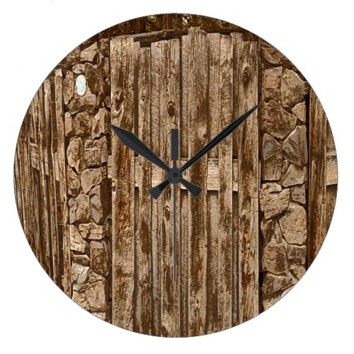 Old Rustic Wooden Fence Large Clock
