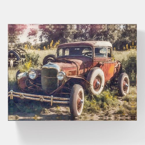 Old Rusty Classic Vintage Car Art Paperweight