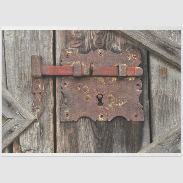Old Rusty Hinge Rustic Wood Door Decoupage Tissue Paper (Front)