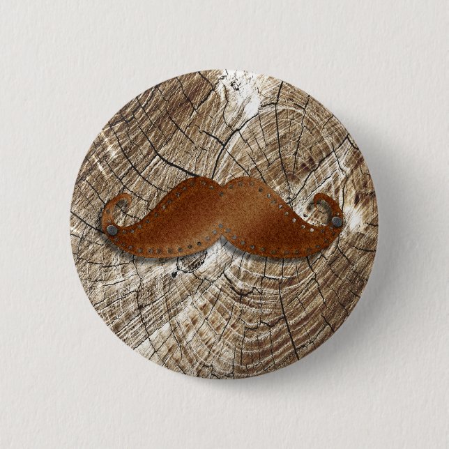 Old Rusty metal mustache with little holes around Pinback Button (Front)