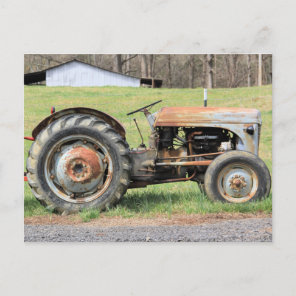 Old Rusty Tractor By A Fence In The Country Postcard