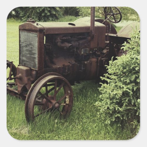 Old Rusty Tractor Square Sticker