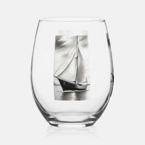 Old Sailboat  Stemless Wine Glass