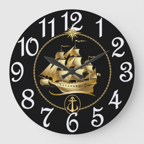 Old Sailing Ship Large Clock
