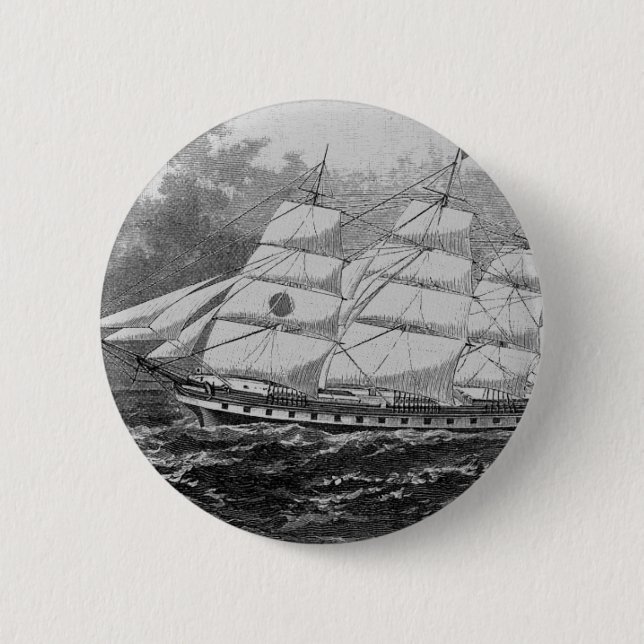 Old Sailing Ship Pinback Button (Front)