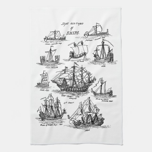 OLD SAILING SHIPS KITCHEN TOWEL (Vertical)