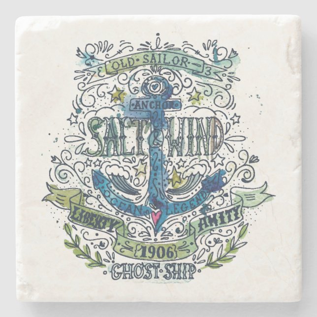 Old Sailor Anchor Poster Stone Coaster (Front)