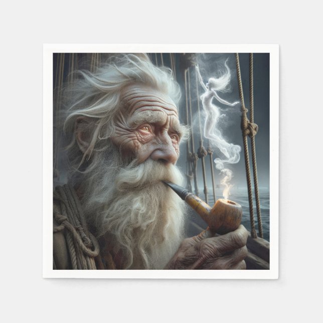 Old Sailor Smoking a Pipe Napkins (Front)