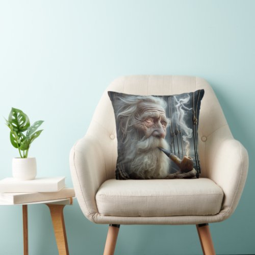 Old Sailor Smoking a Pipe Throw Pillow