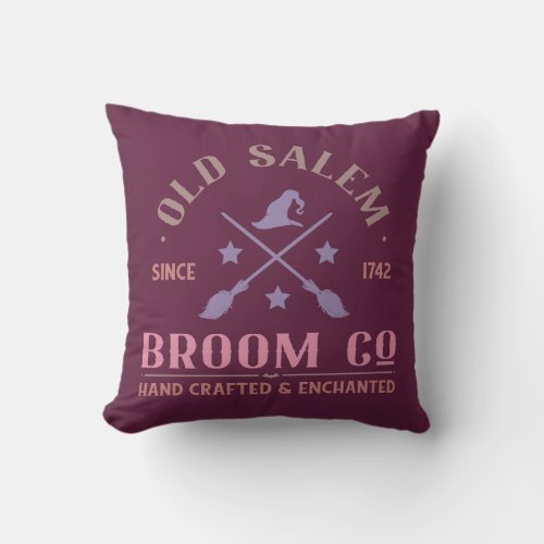 Old Salem Broom Co Enchanting Purple Halloween Throw Pillow