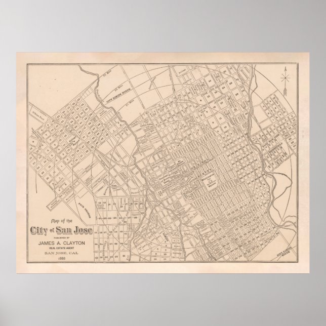 Old San Jose CA Map (1888)  Poster (Front)
