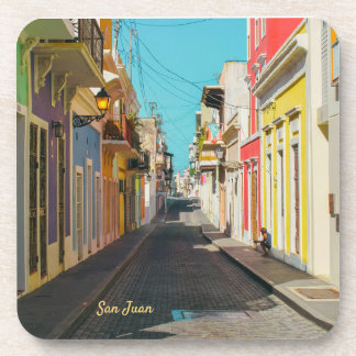Old San Juan Cobblestone Street Photography Beverage Coaster