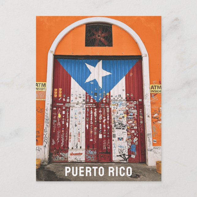 Old San Juan Puerto Rican Flag Street Art Door Postcard (Front)