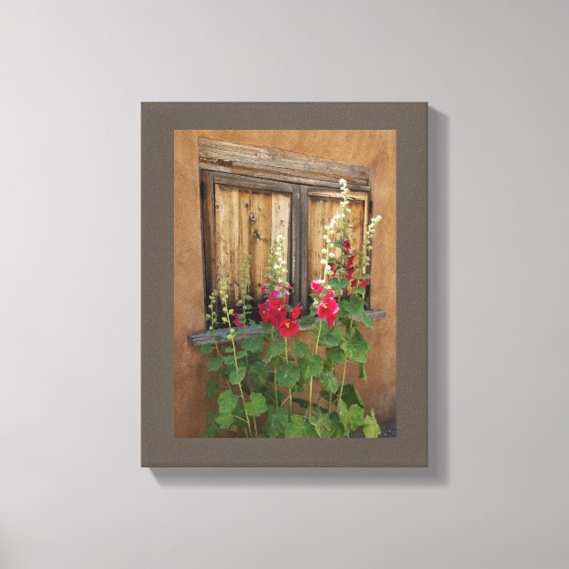 Old Santa Fe Window and Holly Hocks  Canvas Print (Front)