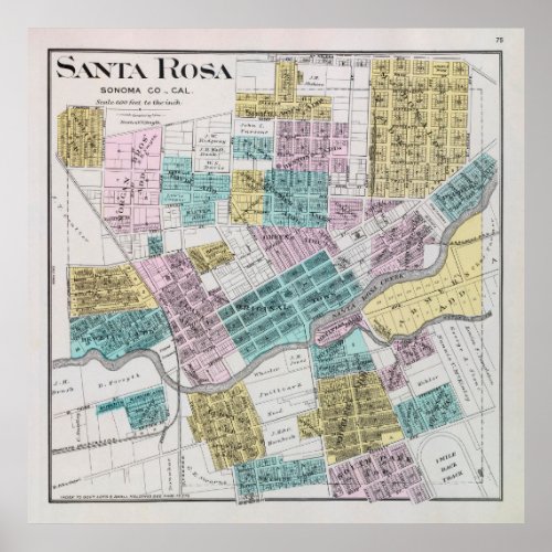 Old Santa Rosa CA Map 1898 Poster