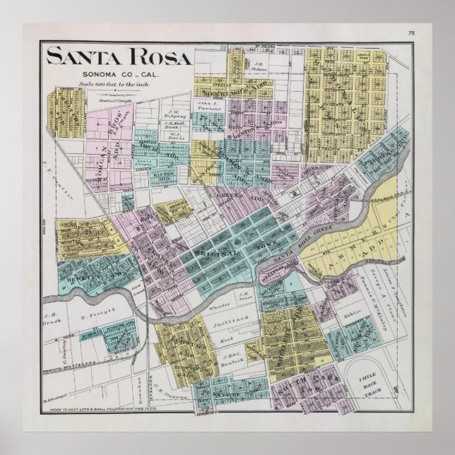 Old Santa Rosa CA Map (1898) Poster (Front)