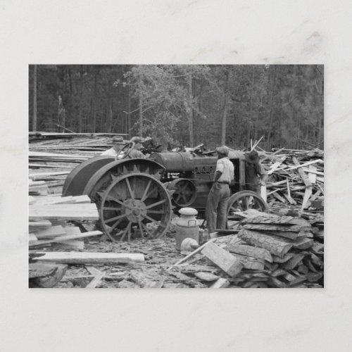 Old Sawmill Tractor 1935 Postcard