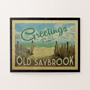 Old Saybrook Beach Vintage Travel Jigsaw Puzzle