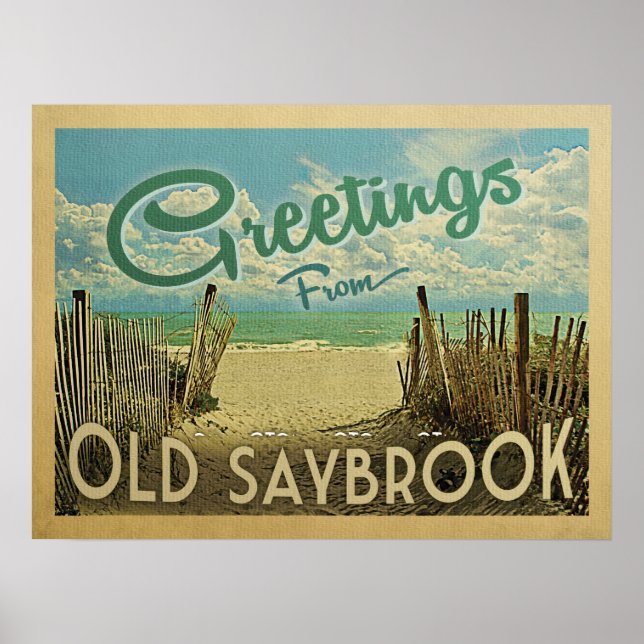 Old Saybrook Beach Vintage Travel Poster (Front)