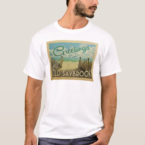 Old Saybrook Beach Vintage Travel T_Shirt