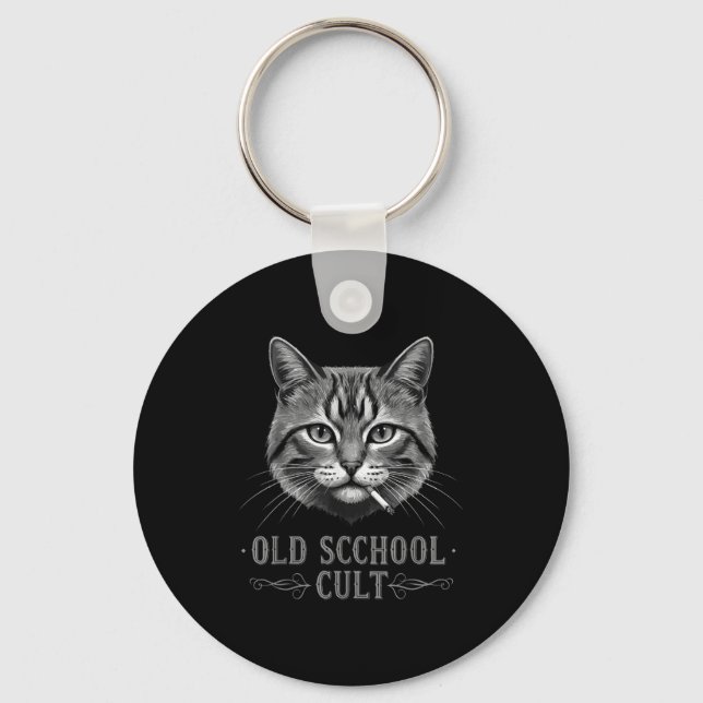 Old Scchool Cult Funny Cat For Cool People And - F Keychain (Front)