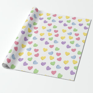 Old School 90s Valentine’s Candy Colored Hearts Wrapping Paper