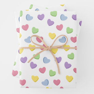 Old School 90s Valentine’s Candy Colored Hearts Wrapping Paper Sheets
