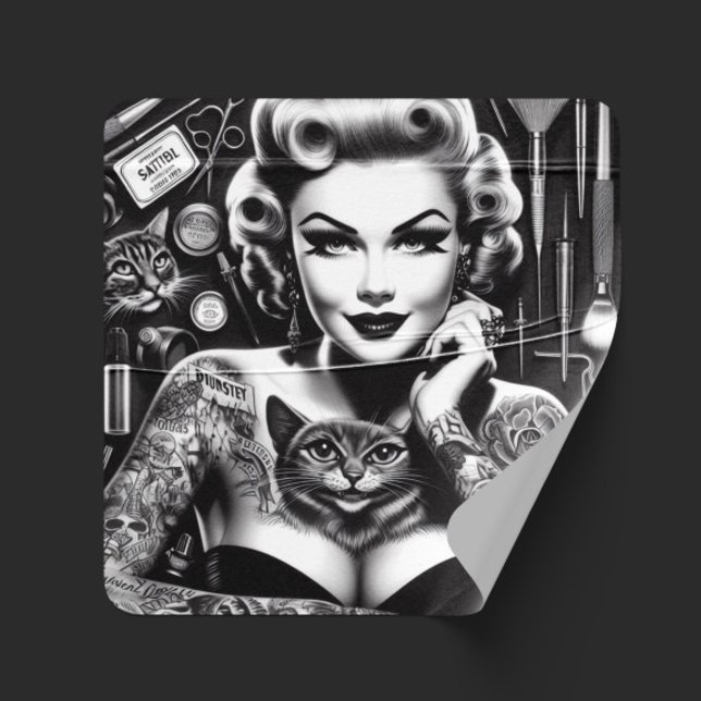Old School Alternative Tattooed Girl Square Sticker (Creator Uploaded)