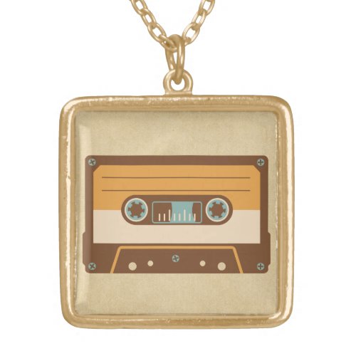Old School Analog Cassette Tape Gold Plated Necklace