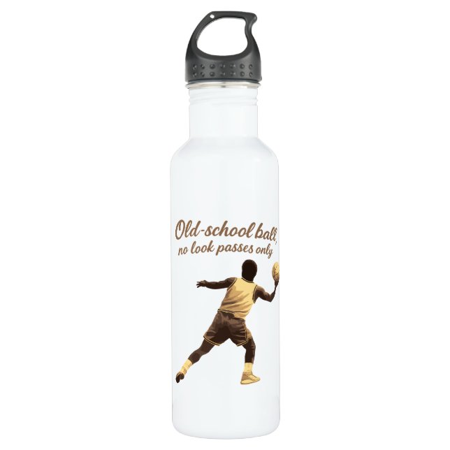 Old School Ball No Look Pass Silhouette Stainless Steel Water Bottle (Front)
