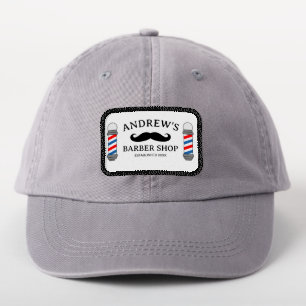 Old school barber shop pole and mustache logo patch