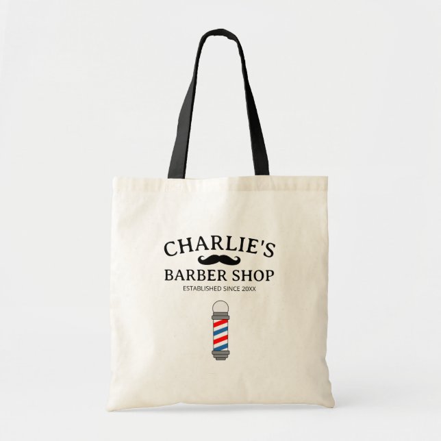 Old school barber shop tote bag with mustache logo (Front)
