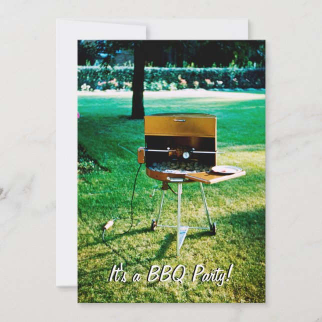OLD SCHOOL BBQ GRILL Party 1959 Color Photograph Invitation (Front)