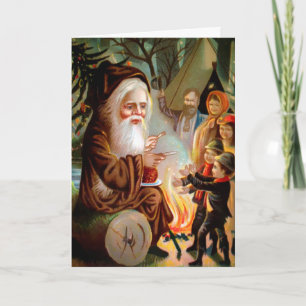 Old School Brown Robed Santa Holiday Card