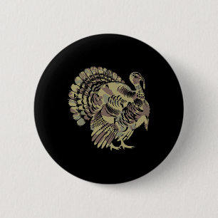 Old School Camo Turkey Hunting Thankgiving Gift Button