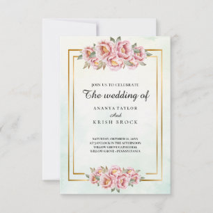 Old School Charm Pink Floral Wedding Invitation