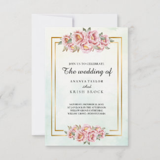 Old School Charm Pink Floral Wedding Invitation