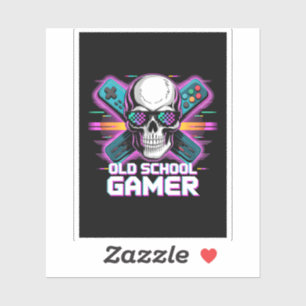 Old School Gamer Skull Retro Controllers Pixel Sticker