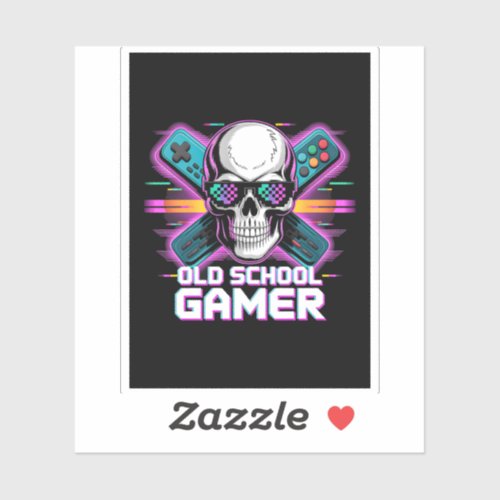 Old School Gamer Skull Retro Controllers Pixel Sticker