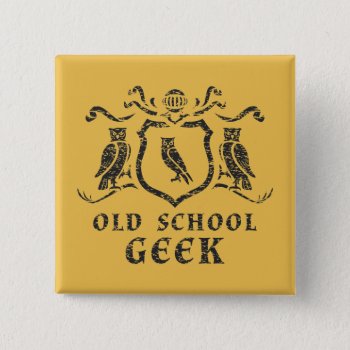 Old School Geek Owl Button by LVMENES at Zazzle