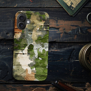 Old School Green Military Camo Worn Used Organic iPhone 15 Case