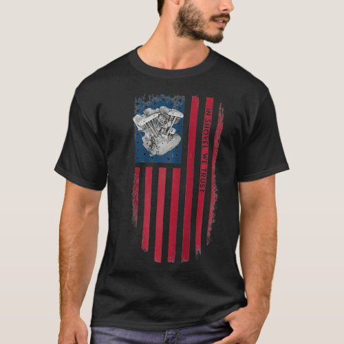 Old School HD Shovelhead Distressed USA Flag Motor T_Shirt
