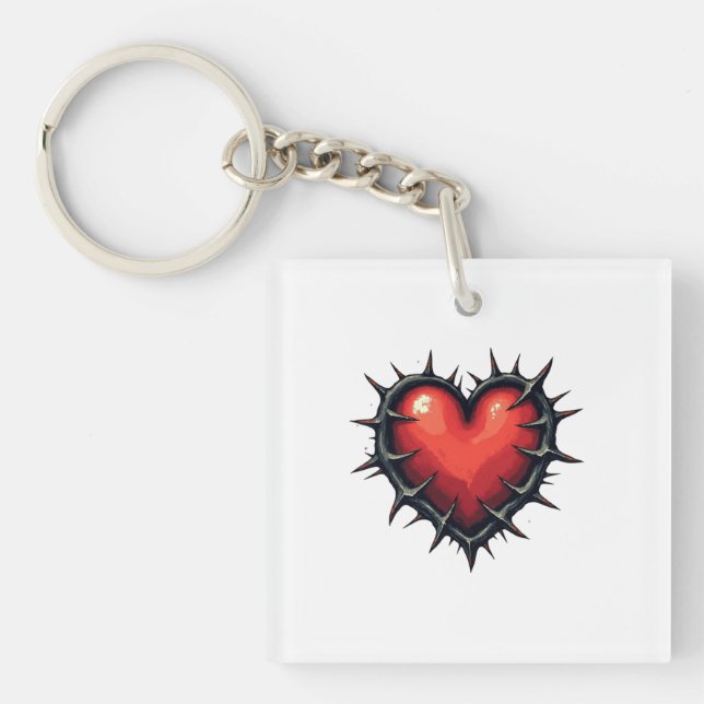 Old School Heart & Thorns Tattoo T-Shirt Keychain (Front)