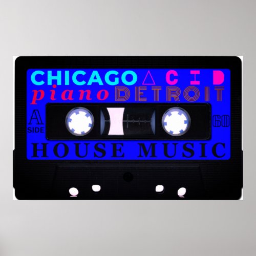 Old school house music inspired blue cassette poster