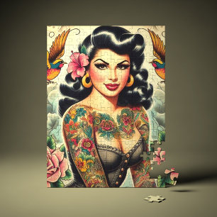 Old School Inked Girl Jigsaw Puzzle