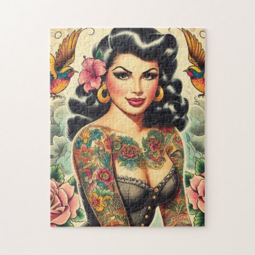 Old School Inked Girl Jigsaw Puzzle