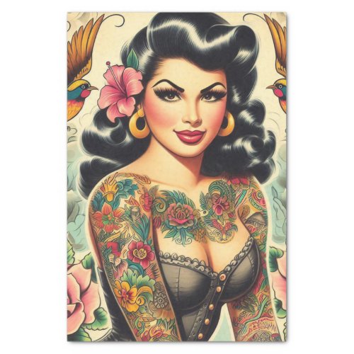 Old School Inked Girl Tissue Paper